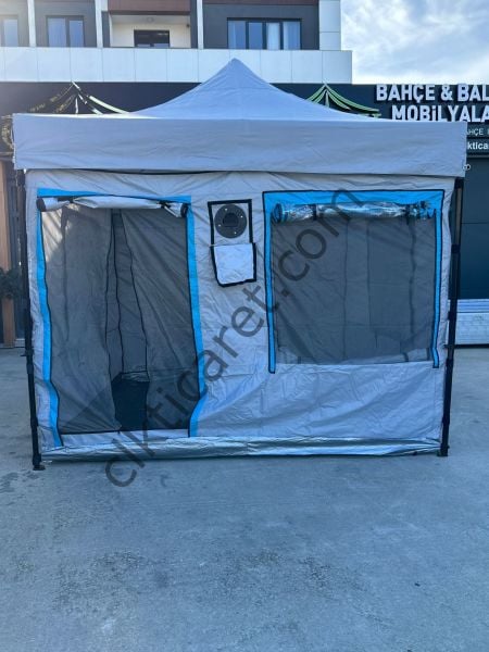 CLK 3x3 40mm Katlanır Gazebo Portatif Kamp Çadır Açık Gri Mavi Detay