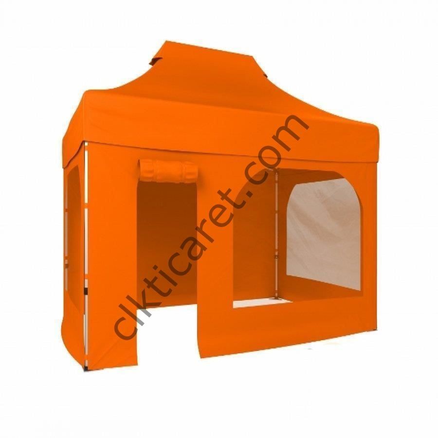 CLK 2x3 Katlanabilir Tente Gazebo Portatif Çadır 2 Yan Pencereli 1 Yan Aksesuarsız 1 Yan Kapı ve Pencereli Turuncu