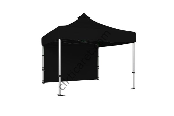 CLK 3x3 Metre Katlanabilir Tente Gazebo Portatif Çadır 30 mm Arkası Kapalı Perdeli Makaslı Çadır Siyah