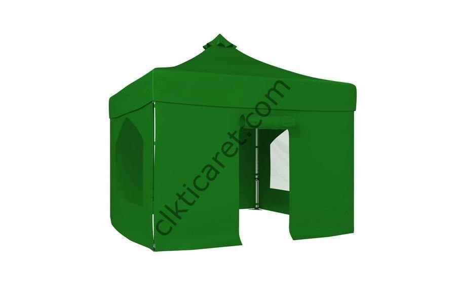 CLK 2,5x2,5 40 mm Katlanabilir Tente Gazebo Çadır Gazebo Çadır 2 Yan Pencereli 1 Yan Aksesuarsız 1 Yan Kapılı Benetton Yeşil