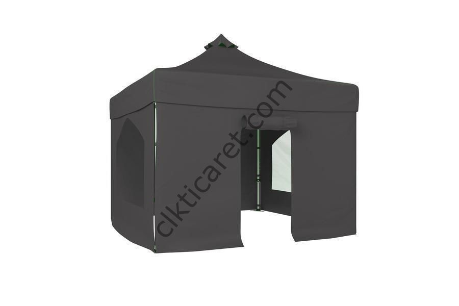 CLK 2,5x2,5 40 mm Katlanabilir Tente Gazebo Çadır Gazebo Çadır 2 Yan Pencereli 1 Yan Aksesuarsız 1 Yan Kapılı Gri