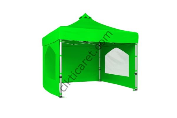 CLK 3x3 Katlanabilir Tente Gazebo Portatif Çadır 30 mm 3 Yan Duvarlı 2 Pencereli Açık Yeşil