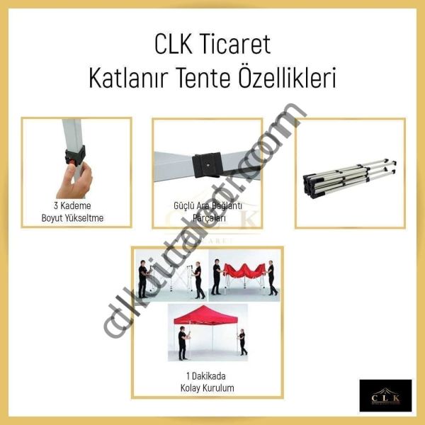 CLK 4x8 40 mm Katlanabilir Tente Gazebo Çadır Gazebo Çadır 2 Yan Pencereli 1 Yan Aksesuarsız 1 Yan Kapı ve Pencereli Krem