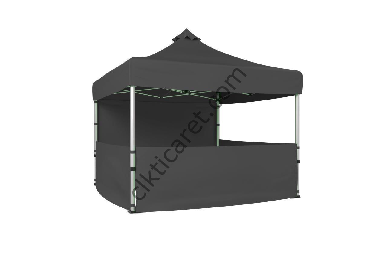 CLK 3x3 Katlanır Gazebo Tente 1 Tam Duvar 3 Yarım Duvar Gri