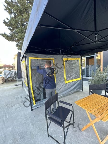 CLK 3x6 Verendalı 30 mm Profil Katlanır Portatif Gazebo Kamp Çadır Antrasit Gri Sarı