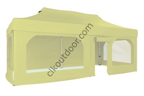 CLK 4x8 40 mm Katlanabilir Tente Gazebo Çadır Gazebo Çadır 2 Yan Pencereli 1 Yan Aksesuarsız 1 Yan Kapı ve Pencereli Bej