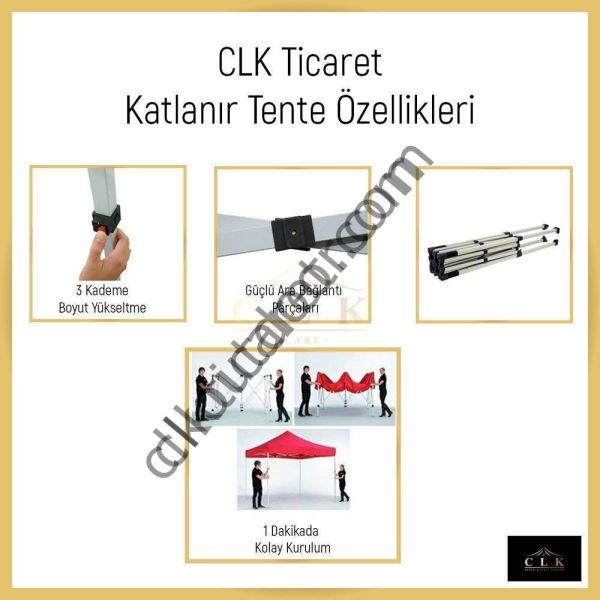 CLK 4x8 40 mm Katlanabilir Tente Gazebo Çadır Gazebo Çadır 2 Yan Pencereli 1 Yan Aksesuarsız 1 Yan Kapı ve Pencereli Bej