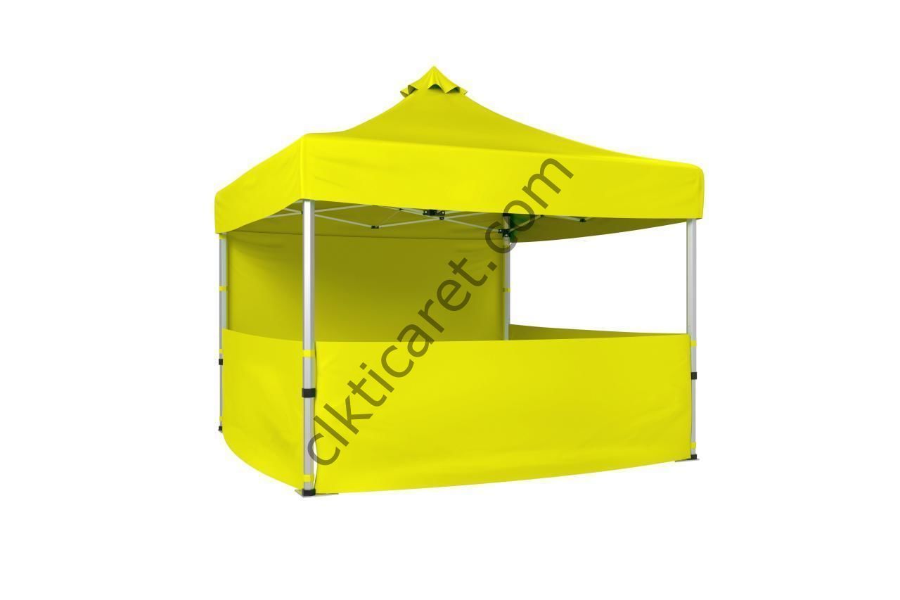 CLK 3x3 Katlanır Gazebo Tente 1 Tam Duvar 3 Yarım Duvar Sarı