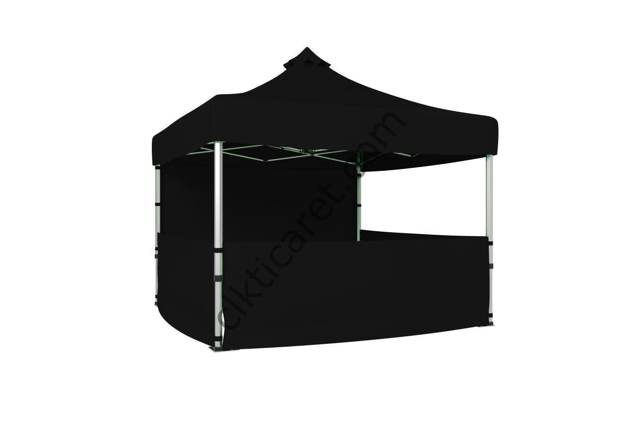 CLK 3x3 Katlanır Gazebo Tente 1 Tam Duvar 3 Yarım Duvar Siyah