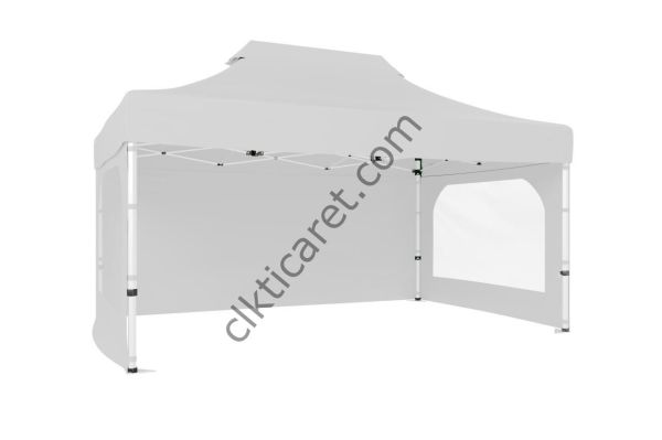 CLK 4x6 52mm Kalın Alüminyum Katlanabilir Tente Gazebo Çadır 3 Yan Duvarlı 2 Pencereli Beyaz
