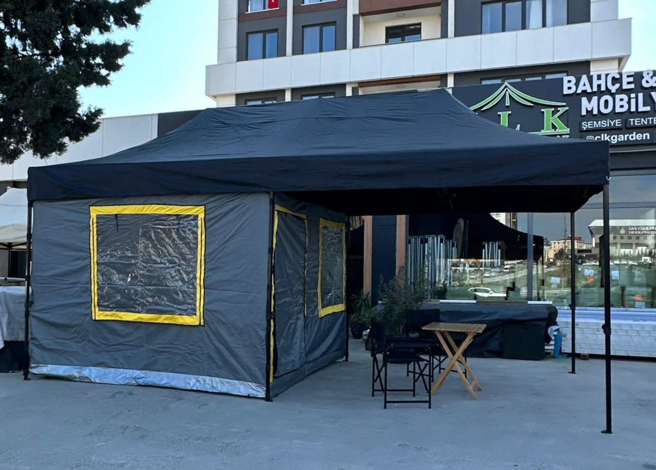 CLK 3x6 Verendalı 30 mm Profil Katlanır Portatif Gazebo Kamp Çadır Antrasit Gri Kamuflaj Desen