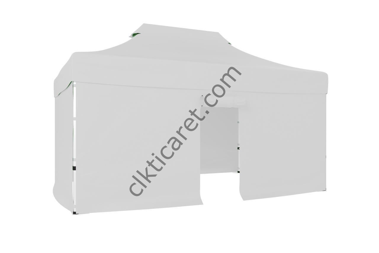 CLK 4x6 52mm Kalın Alüminyum Katlanabilir Tente Gazebo Çadır 3 Kenar Kapalı 1 Kapılı Beyaz