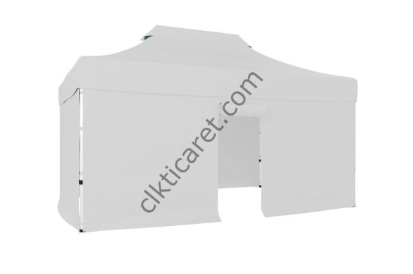 CLK 4x6 52mm Kalın Alüminyum Katlanabilir Tente Gazebo Çadır 3 Kenar Kapalı 1 Kapılı Beyaz