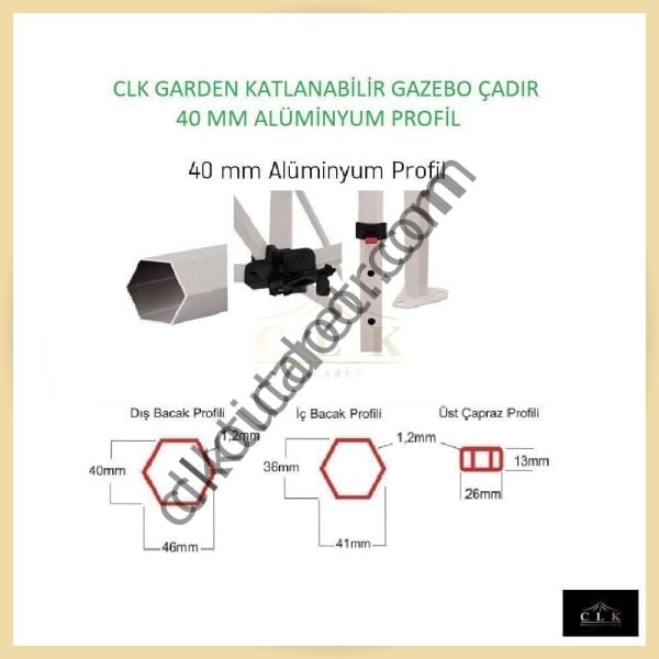 CLK 2x4 mt 40mm Alüminyum Katlanabilir Tente Gazebo Çadır 3 Yan Kapalı Haki Askeri Yeşil