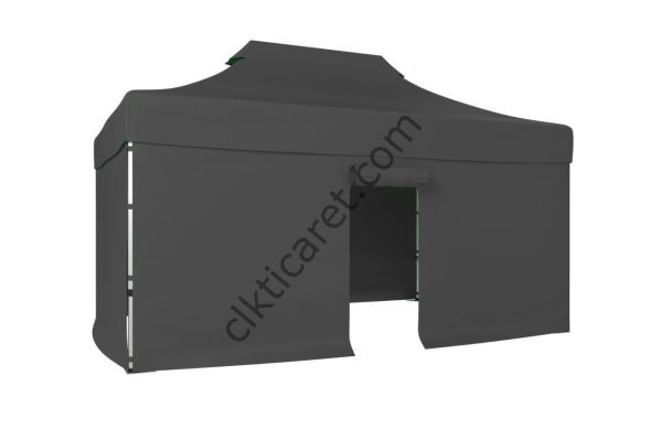 CLK 4x6 52mm Kalın Alüminyum Katlanabilir Tente Gazebo Çadır 3 Kenar Kapalı 1 Kapılı Gri