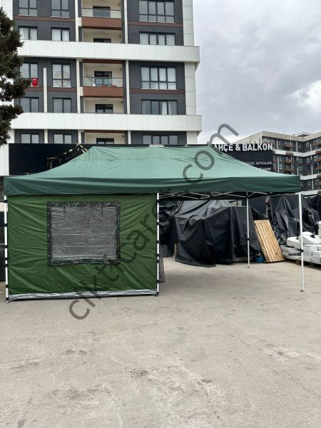 CLK 3x6 Verendalı 40 mm Profil Portatif Katlanır Gazebo Kamp Çadır Yeşil Gri