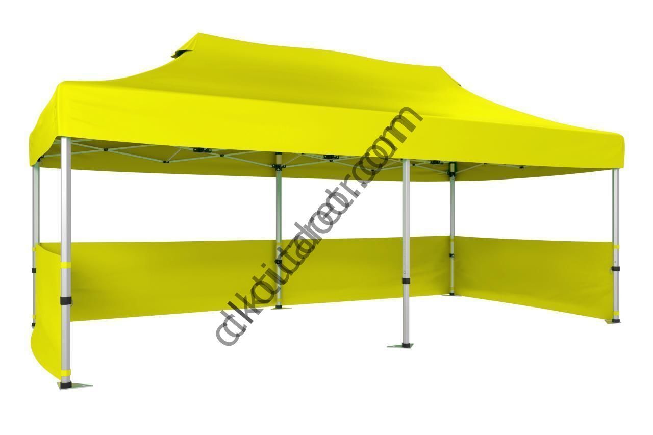 CLK 2x4 mt 40mm Alüminyum Katlanabilir Tente Gazebo Çadır 3 Kenar Yarım Duvarlı Sarı