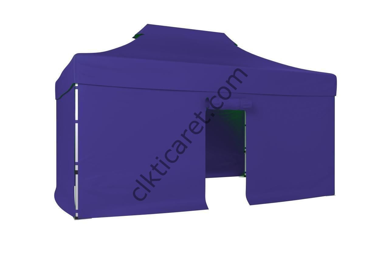 CLK 4x6 52mm Kalın Alüminyum Katlanabilir Tente Gazebo Çadır 3 Kenar Kapalı 1 Kapılı Lacivert