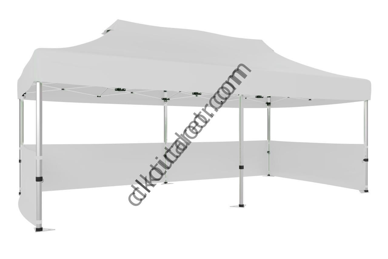 CLK 2x4 mt 40mm Alüminyum Katlanabilir Tente Gazebo Çadır 3 Kenar Yarım Duvarlı Beyaz