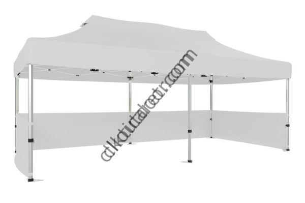 CLK 2x4 mt 40mm Alüminyum Katlanabilir Tente Gazebo Çadır 3 Kenar Yarım Duvarlı Beyaz