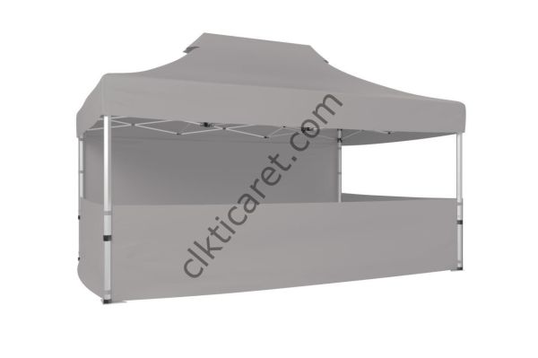 CLK 4x6 52mm Kalın Alüminyum Katlanabilir Tente Gazebo Çadır 1 Tam Duvar 3 Yarım Duvar Açık Gri