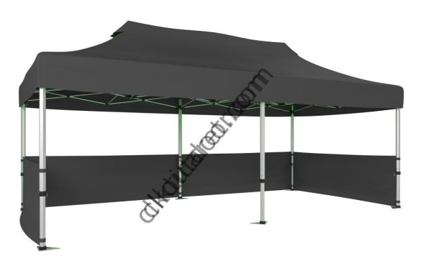 CLK 2x4 mt 40mm Alüminyum Katlanabilir Tente Gazebo Çadır 3 Kenar Yarım Duvarlı Gri