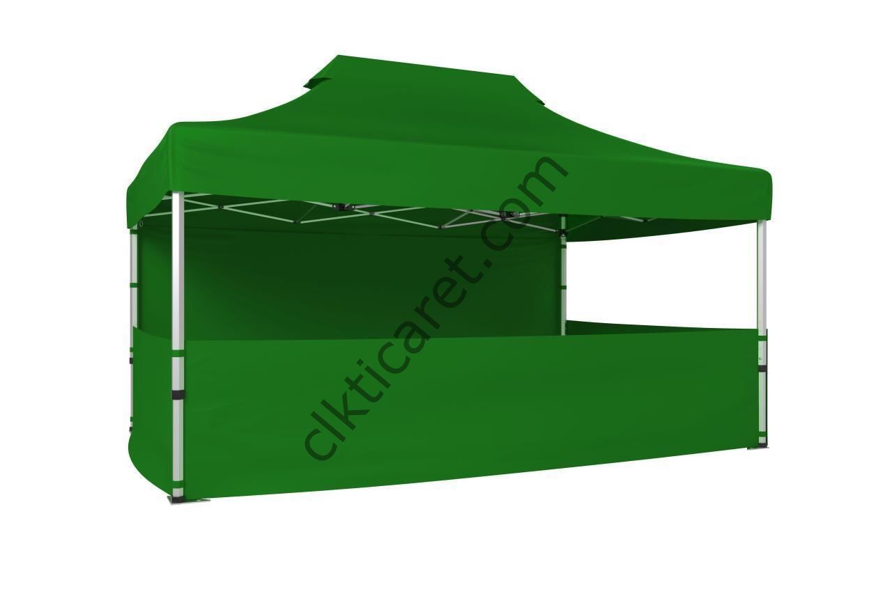 CLK 4x6 52mm Kalın Alüminyum Katlanabilir Tente Gazebo Çadır 1 Tam Duvar 3 Yarım Duvar Benetton Yeşil