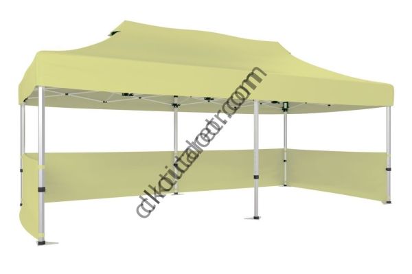 CLK 2x4 mt 40mm Alüminyum Katlanabilir Tente Gazebo Çadır 3 Kenar Yarım Duvarlı Krem