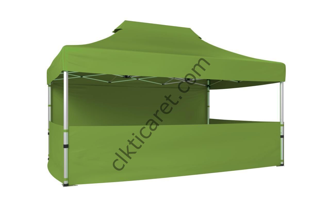 CLK 4x6 52mm Kalın Alüminyum Katlanabilir Tente Gazebo Çadır 1 Tam Duvar 3 Yarım Duvar Haki Askeri Yeşil