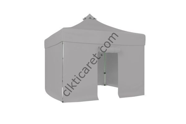 CLK 3x3 Katlanabilir Tente Gazebo Portatif Çadır 30 mm 3 Yan Kapalı 1 Kapılı Gri