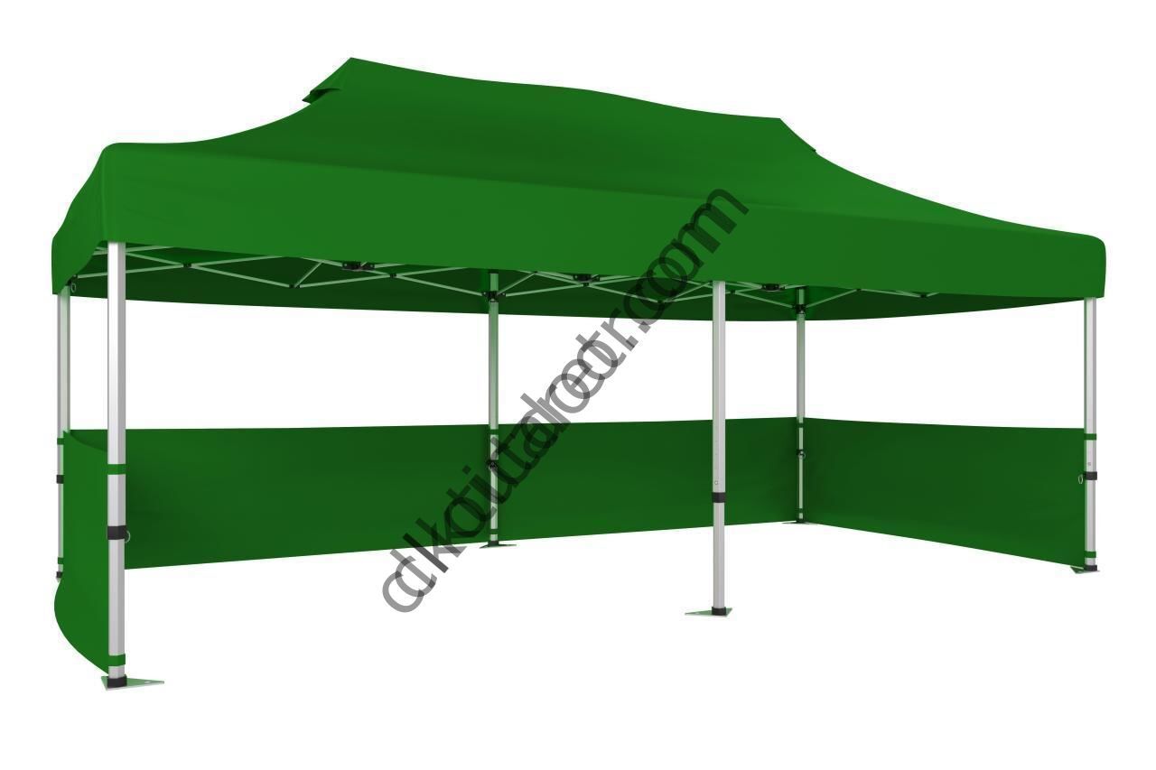 CLK 2x4 mt 40mm Alüminyum Katlanabilir Tente Gazebo Çadır 3 Kenar Yarım Duvarlı Benetton Yeşil