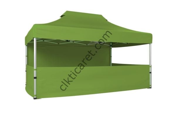 CLK 3x4,5 40 mm Katlanabilir Tente Gazebo Çadır Gazebo Çadır 1 Tam Duvar 3 Yarım Duvar Haki Askeri Yeşil