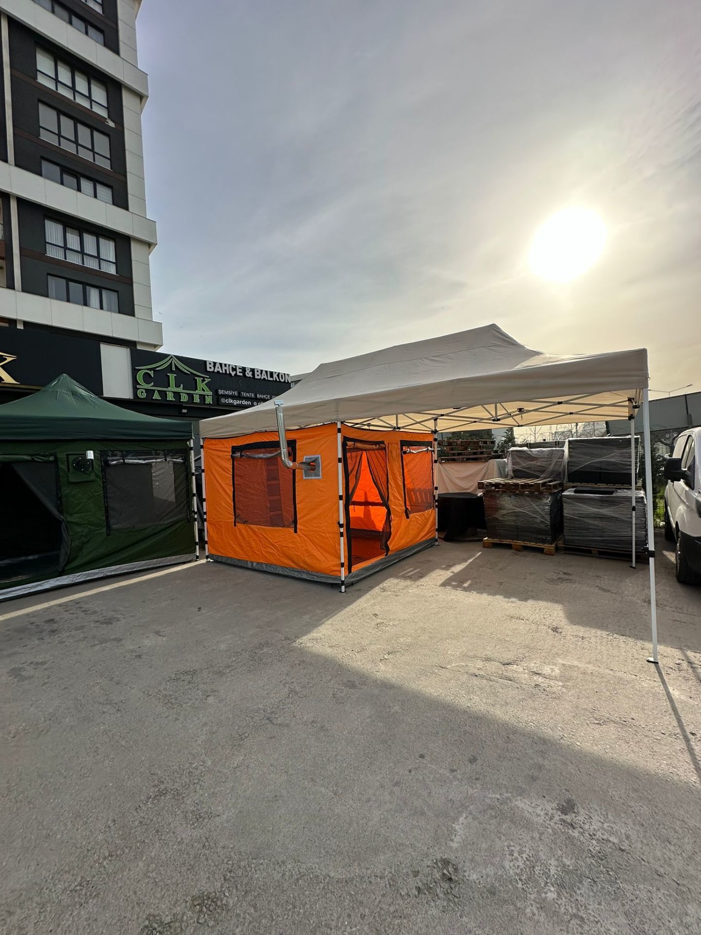 CLK 3x6 Verendalı 30 mm Profil Portatif Katlanır Gazebo Kamp Çadır Turuncu Lacivert