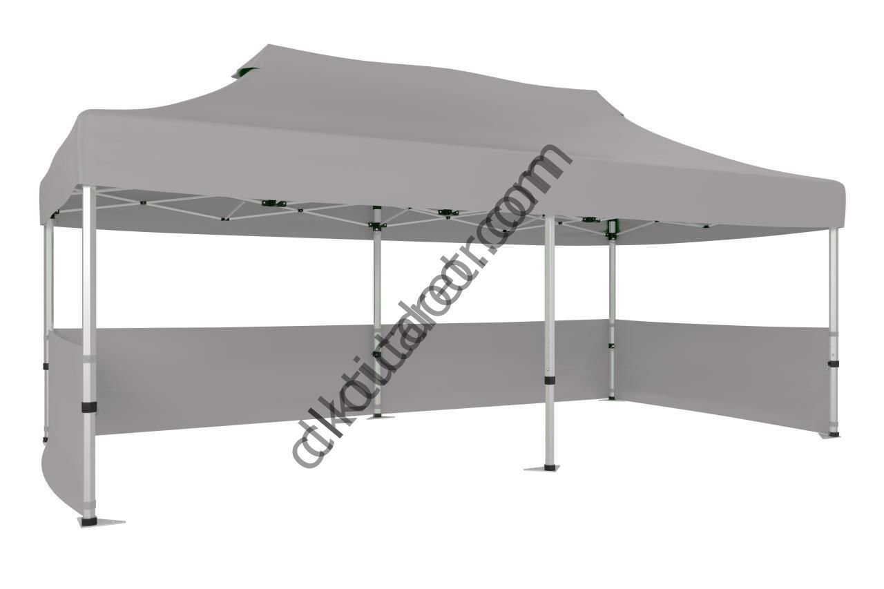 CLK 2x4 mt 40mm Alüminyum Katlanabilir Tente Gazebo Çadır 3 Kenar Yarım Duvarlı Açık Gri