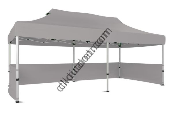 CLK 2x4 mt 40mm Alüminyum Katlanabilir Tente Gazebo Çadır 3 Kenar Yarım Duvarlı Açık Gri