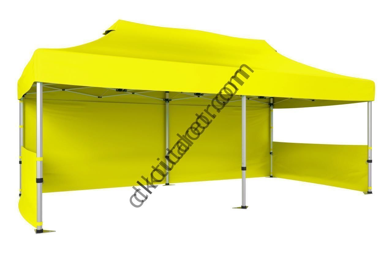 CLK 2x4 mt 40mm Alüminyum Katlanabilir Tente Gazebo Çadır 1 Tam Duvar 2 Yarım Duvar Sarı