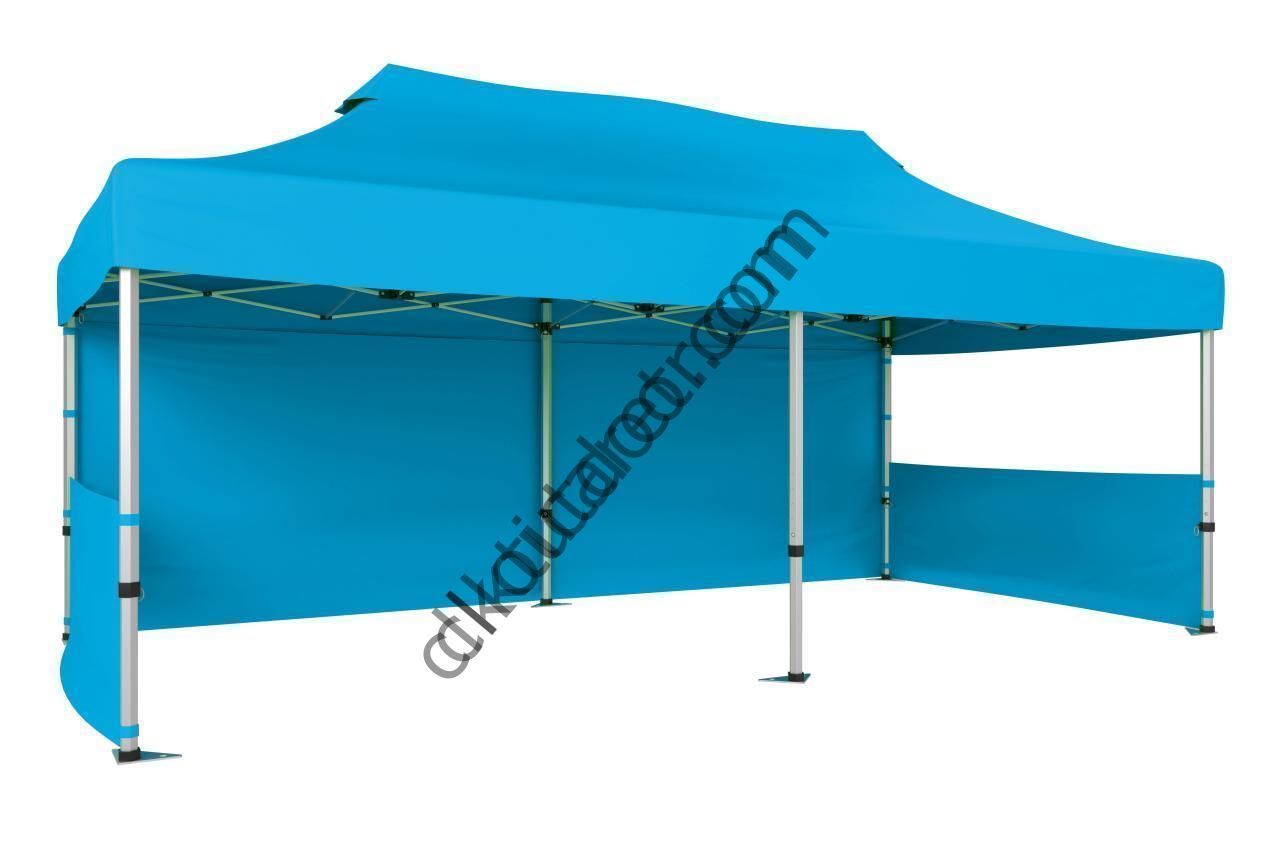 CLK 2x4 mt 40mm Alüminyum Katlanabilir Tente Gazebo Çadır 1 Tam Duvar 2 Yarım Duvar Açık Mavi (Turkuaz)