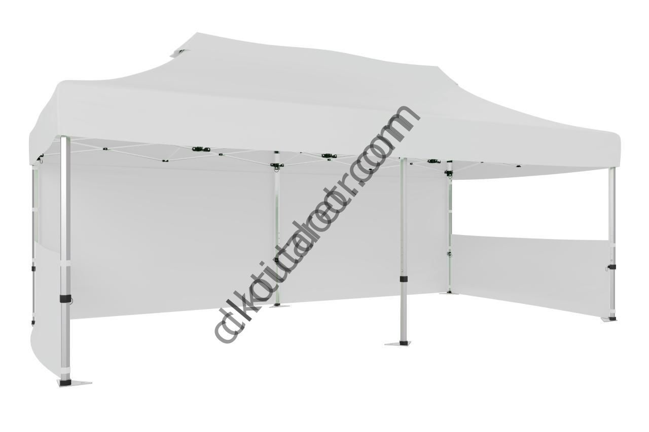 CLK 2x4 mt 40mm Alüminyum Katlanabilir Tente Gazebo Çadır 1 Tam Duvar 2 Yarım Duvar Beyaz