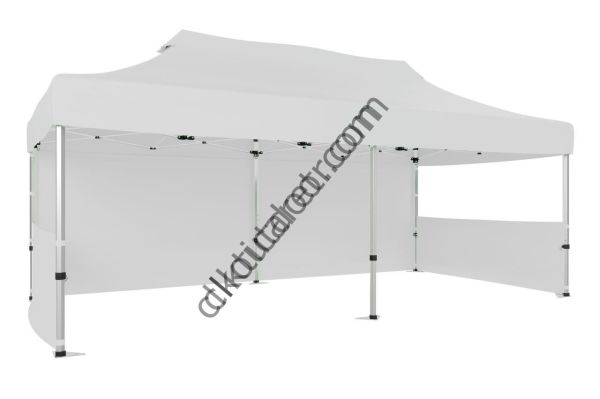 CLK 2x4 mt 40mm Alüminyum Katlanabilir Tente Gazebo Çadır 1 Tam Duvar 2 Yarım Duvar Beyaz