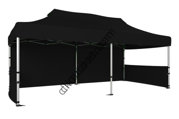 CLK 2x4 mt 40mm Alüminyum Katlanabilir Tente Gazebo Çadır 1 Tam Duvar 2 Yarım Duvar Siyah
