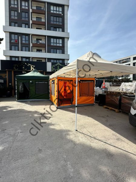 CLK 3x6 Verendalı 30 mm Profil Portatif Katlanır Gazebo Kamp Çadır Turuncu Bej