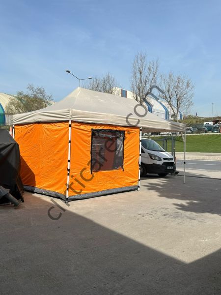 CLK 3x6 Verendalı 30 mm Profil Portatif Katlanır Gazebo Kamp Çadır Turuncu Bej