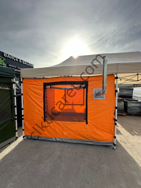 CLK 3x6 Verendalı 30 mm Profil Portatif Katlanır Gazebo Kamp Çadır Turuncu Bej