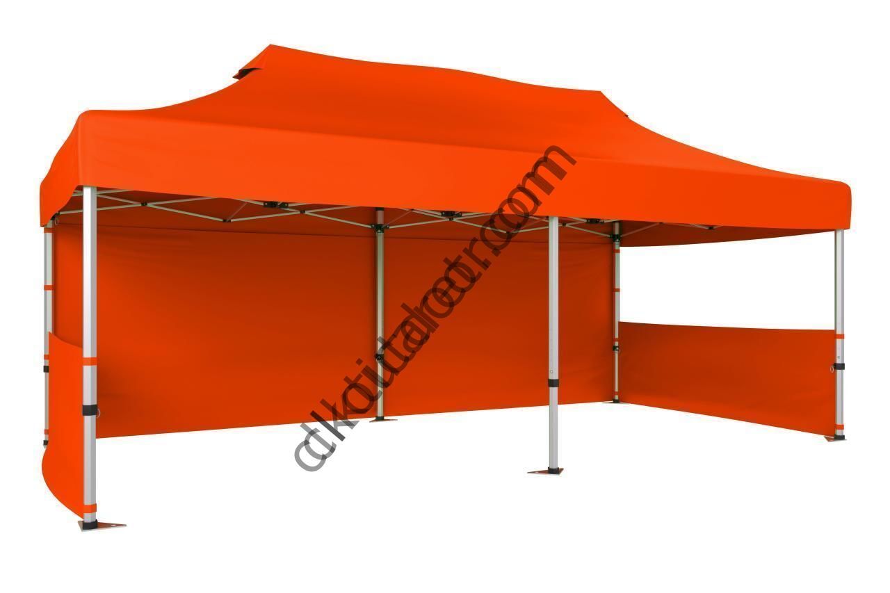 CLK 2x4 mt 40mm Alüminyum Katlanabilir Tente Gazebo Çadır 1 Tam Duvar 2 Yarım Duvar Turuncu