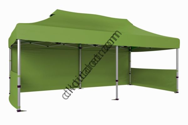 CLK 2x4 mt 40mm Alüminyum Katlanabilir Tente Gazebo Çadır 1 Tam Duvar 2 Yarım Duvar Haki Askeri Yeşil