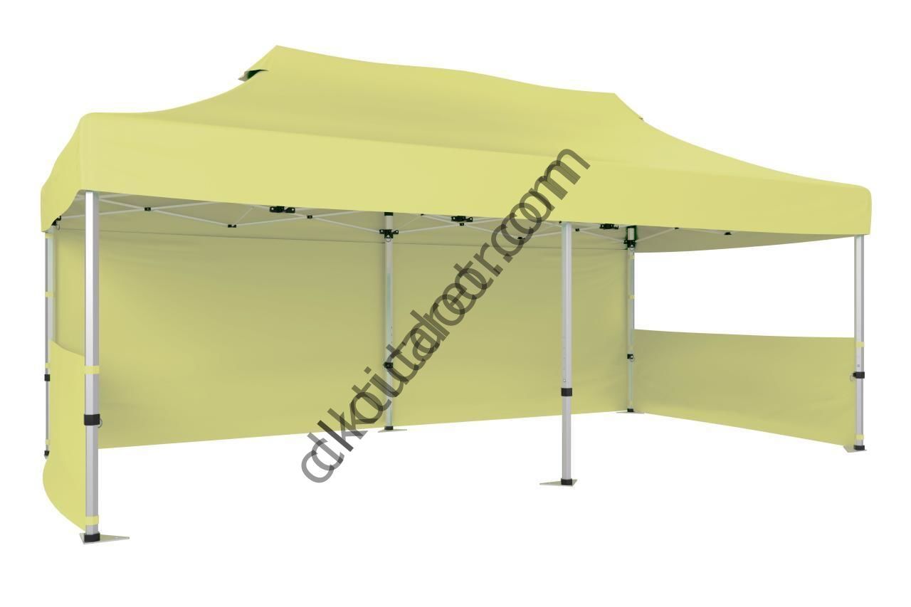 CLK 2x4 mt 40mm Alüminyum Katlanabilir Tente Gazebo Çadır 1 Tam Duvar 2 Yarım Duvar Krem