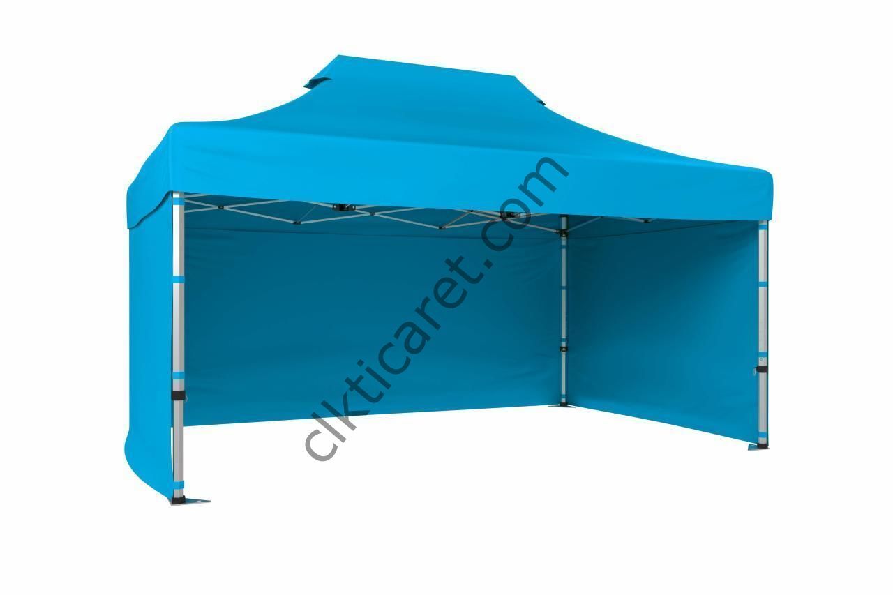 CLK 3x4,5 40mm Alüminyum Katlanabilir Tente Gazebo Çadır 3 Kenar Kapalı Açık Mavi (Turkuaz)