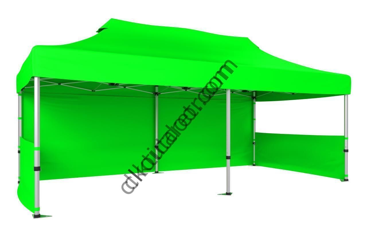 CLK 2x4 mt 40mm Alüminyum Katlanabilir Tente Gazebo Çadır 1 Tam Duvar 2 Yarım Duvar Açık Yeşil