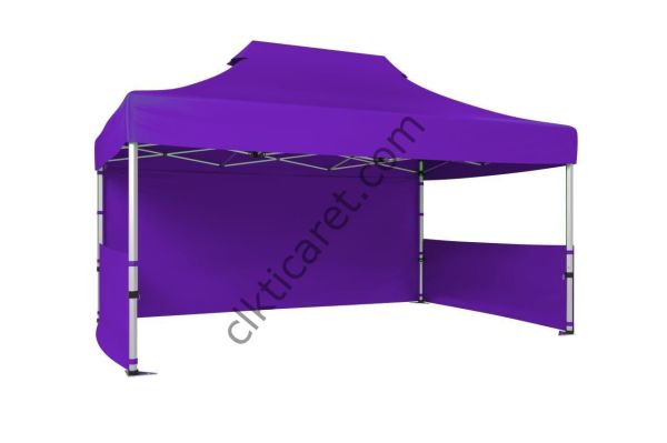 CLK 4x6 52mm Kalın Alüminyum Katlanabilir Tente Gazebo Çadır 1 Tam Duvar 2 Yarım Duvar Mor
