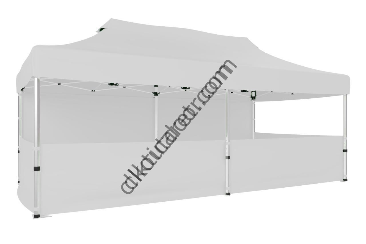 CLK 2x4 40mm Alüminyum Katlanabilir Tente Gazebo Çadır 1 Tam Duvar 3 Yarım Duvar Beyaz